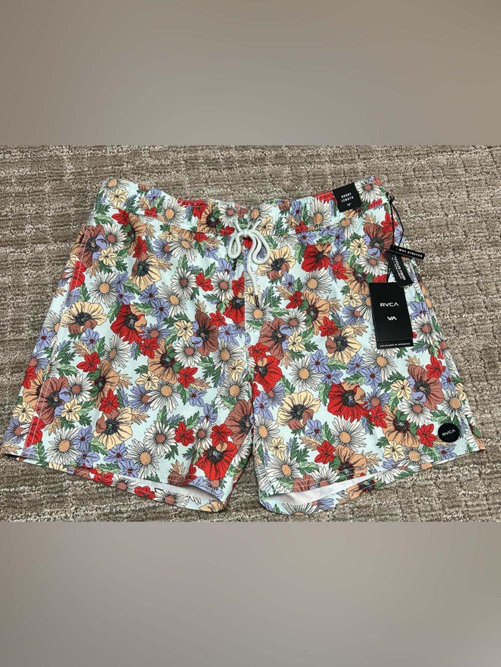New Men’s Large L Resort Elastic 16” Stretch RVCA Floral Swimsuit Board Shorts